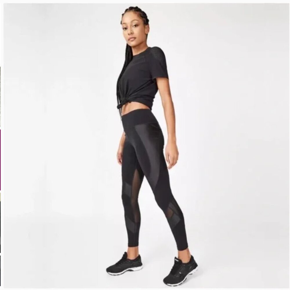 Sweaty Betty The Power Mesh Sculpt Workout Black Leggings Women's XS Short